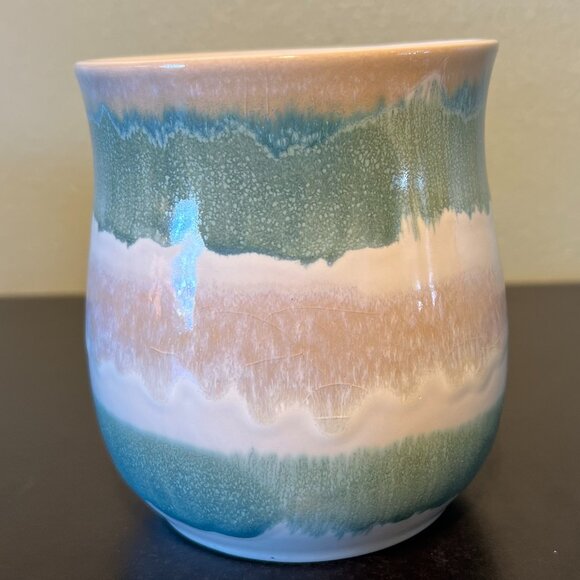 Jumbo Glossy Drip Glaze Ceramic Mug in Hues of Blue, Gray, Mauve Pink & White - Picture 7 of 10